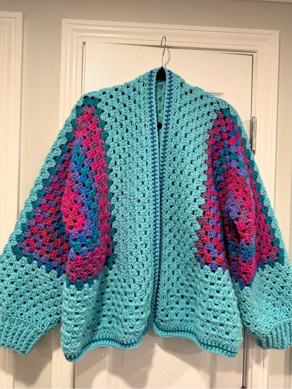 Handmade Crochet Granny Square One Size Cozy Cardigan Boho Chunky Knit Sweater